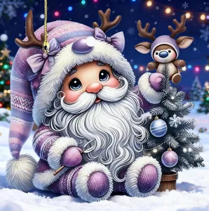 Acryl Platte Kerstboom Ornament Schattige Cartoon Kabouter Kerstman 2D Hangende Decoratie Voor Thuis Vakantie Feest Cadeau
