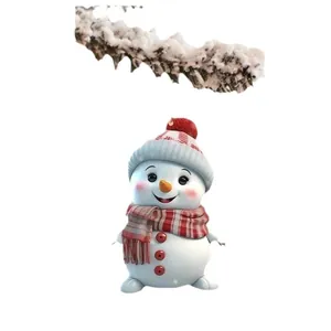 Adorno de muñeco de nieve 3D con gorro y bufanda de rayas para decoración navideña.