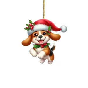 Adorno navideño de acrílico con perro beagle para el coche y el árbol de Navidad