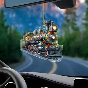 Vintage steam train Christmas ornament pendant for car rearview mirror hanging decor