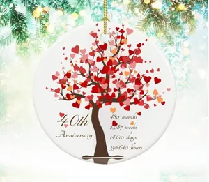 Gedenk-Acryl-Ornament zum 40. Jahrestag in Weiß mit Herzbaum-Design für Weihnachtsbaum