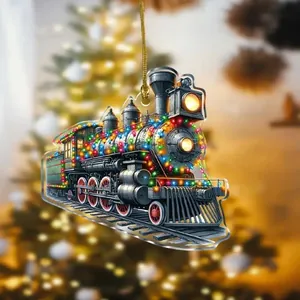 Festive vintage steam train Christmas tree ornament pendant for farmhouse decor