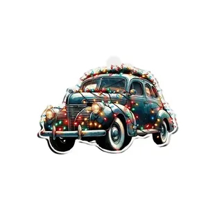 Festive vintage car Christmas tree hanging ornament with colorful light design decor