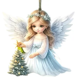 Gros plan détaillé d'un adorable ornement d'ange en acrylique décorant un sapin de Noël