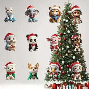 Acryl Weihnachten Tier Hängeanhänger Flache Weihnachtsbaum Dekoration Mit Weihnachtsmütze Cartoon Feiertag Dekor Für Haus Party