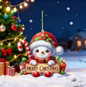 Λεπτομερής προβολή χαριτωμένου ακρυλικού χριστουγεννιάτικου στολιδιού χιονάνθρωπου με σήμα