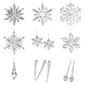 Set van transparante acryl sneeuwvlokken en ijspegel hangers voor de kerstboom decoratie