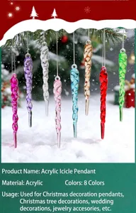 Detailed view of colorful acrylic spiral icicle ornaments for Christmas tree decoration