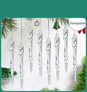 Detailed view of transparent spiral acrylic icicle ornaments for Christmas decor
