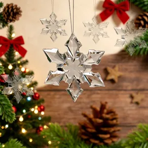 Heldere Acryl Ruitvormige Sneeuwvlok Hanger Hangend Ornament Voor Kerstboom Bruiloft Feest Decoratie Imitatie Kristal Hanger