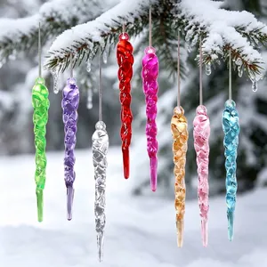 Acrylic Spiral Icicle Pendant Crystal Look Hanging Ornament For Christmas Tree Wedding Party Festive Decor Multiple Colors