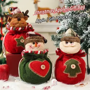 Sacchetto Regalo di Natale Cartone Animato Babbo Natale Pupazzo di Neve Renna Sacchetto in Maglia Con Coulisse per Mele Per Bambini