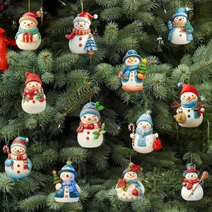 Weihnachten Schneemann Ornamente Acryl Flach Hängende Dekoration 2D Effekt 3D Druck Weihnachtsbaum Deko Party Zubehör