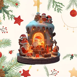 Escena detallada de Papá Noel en la chimenea sobre un adorno acrílico plano para el árbol