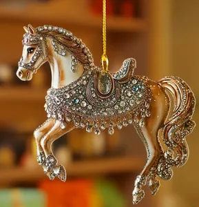 Vista detallada del adorno de caballo con brillantes pedrería y gemas relucientes.