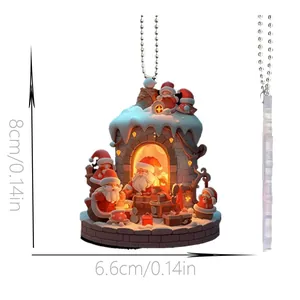 Vista de dimensiones del adorno plano de acrílico de Papá Noel.