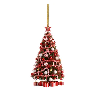 Detaillierte Ansicht eines 2D Acryl Weihnachtsbaumschmucks mit festlicher roter Deko