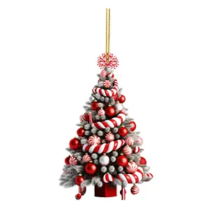 Flacher Weihnachtsbaumschmuck aus Acryl mit festlicher rot-weißer Zuckerstangen-Dekoration