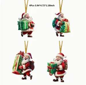 4er-Set niedliche Weihnachtsmann Acryl Christbaumschmuck Anhänger inklusive Maßen