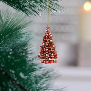 Festlicher Weihnachtsbaum-Anhänger aus Acryl mit Zuckerstangen- und Geschenkdekor