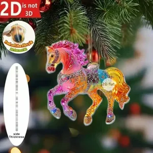 Adorno de caballo de acrílico 2D colorido con patrón de joyas para decoración festiva
