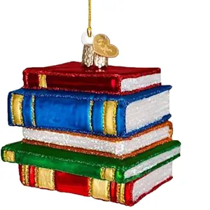 Handcrafted stacked colorful books Christmas tree ornament acrylic flat pendant decoration
