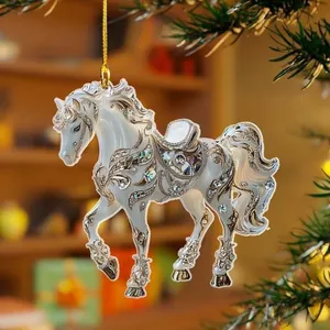 Lujoso Colgante de Caballo Galopante de Acrílico Ornamento para Árbol de Navidad Mochila Llavero Decoración Barroca Strass