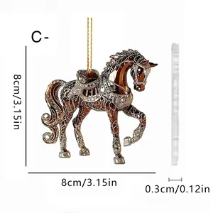 Adorno colgante de caballo de acrílico con dimensiones, colgante decorativo de 8x8cm.