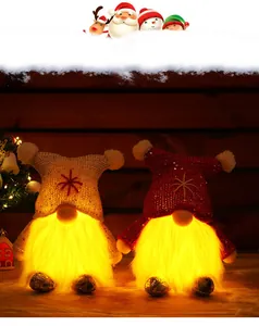 Two glowing Christmas gnomes featuring warm LED beards and snowflake pattern knit hats.