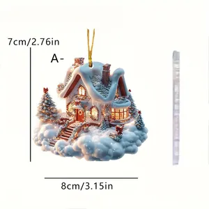 2D acrylic Christmas ornament featuring a cozy snow house design with 3.15 inch width