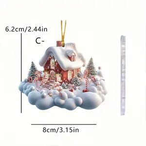 Detailed view showing precise dimensions of the 2D acrylic Christmas snow cottage ornament