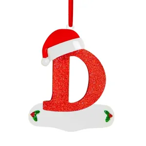 Christmas alphabet ornament with letter D and Santa hat for tree and car decoration