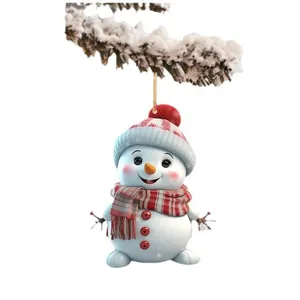 Adorable cute 3D cartoon snowman ornament with red scarf for Christmas tree decoration