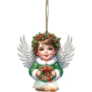 Mignonne figurine d'ange en acrylique avec ailes et couronne de Noël pour sapin
