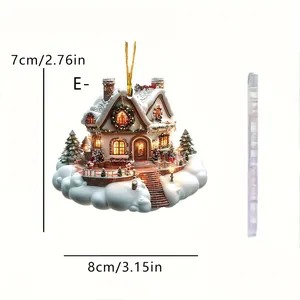 Detailed dimensions of 2D acrylic Christmas snow house cottage tree ornament