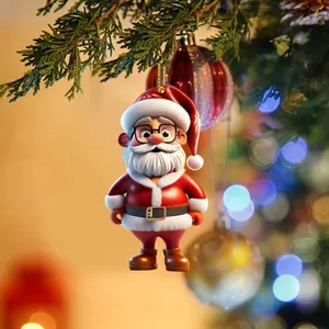 Vista dettagliata di una graziosa decorazione natalizia 3D di Babbo Natale su un albero festivo.