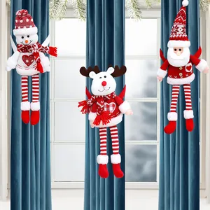 Christmas Curtain Buckles Santa Claus Snowman Reindeer Knitted Plush Tiebacks For Holiday Home Window Decoration Party Favors