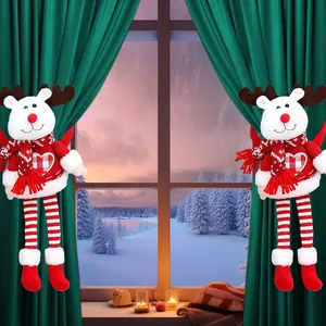 Cute reindeer plush curtain buckles set for festive Christmas window home decorations