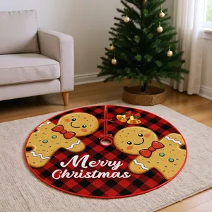 Gonna per albero di Natale rotonda a quadri rossi e neri con simpatico omino di zenzero