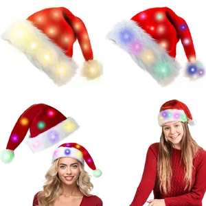 Gorro de Navidad de felpa con luces LED brillantes en modos cálidos y coloridos