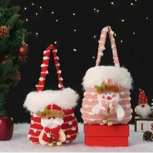 Kerstmis Cadeauzakje Flanel Gebreid Linnen Tekenfilm Kerstman Sneeuwpop Rendier Patroon Trekkoord Appel Snoepzakje Feestelijke Decoratie
