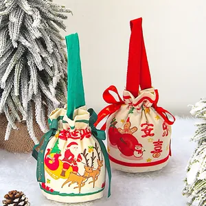 Sacchetti Regalo di Natale in Tessuto Borse per Mele Caramelle in Tela Modello Babbo Natale Renna Coulisse per Bambini