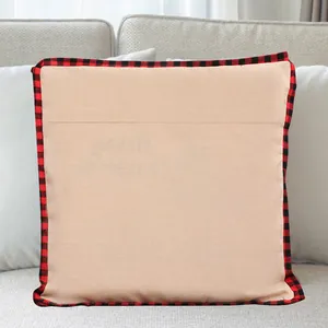 Rustic buffalo plaid Christmas cushion cover with linen fabric and envelope closure back view