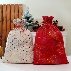 Sac Cadeau à Cordon de Noël Velours de Hollande Bronzage Flocon de Neige Étoile Motif Sac à Bonbons pour Enfants Décor de Maison