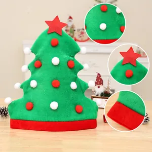 Kreativer grüner Filz-Weihnachtsbaum-Partyhut mit rotem Stern und Plüschball-Dekor