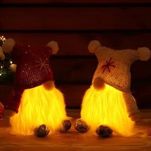 LED Christmas Gnome Plush Decoration Sequin Hat Faceless Gnome Standing Doll With Warm Light For Xmas Party Home Window Display Ornament Gift