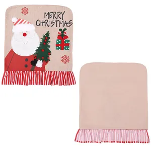 Festive Christmas chair cover featuring a cute Santa Claus design and red striped ruffles