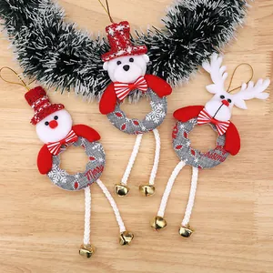 Set of 3 plush Christmas hanging ornaments with snowman, bear, reindeer and bells.