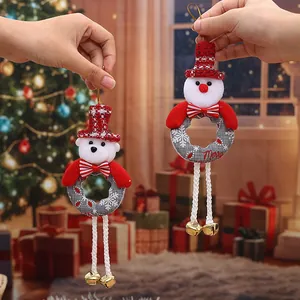 Cute plush snowman and bear Christmas tree ornaments with festive golden bells decoration