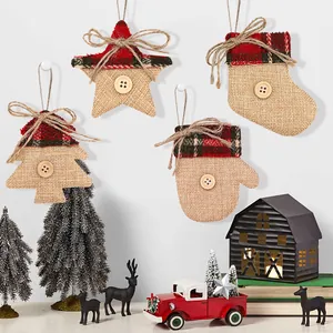 Lot de quatre suspensions de Noël en toile de jute pour décoration de sapin et fenêtre